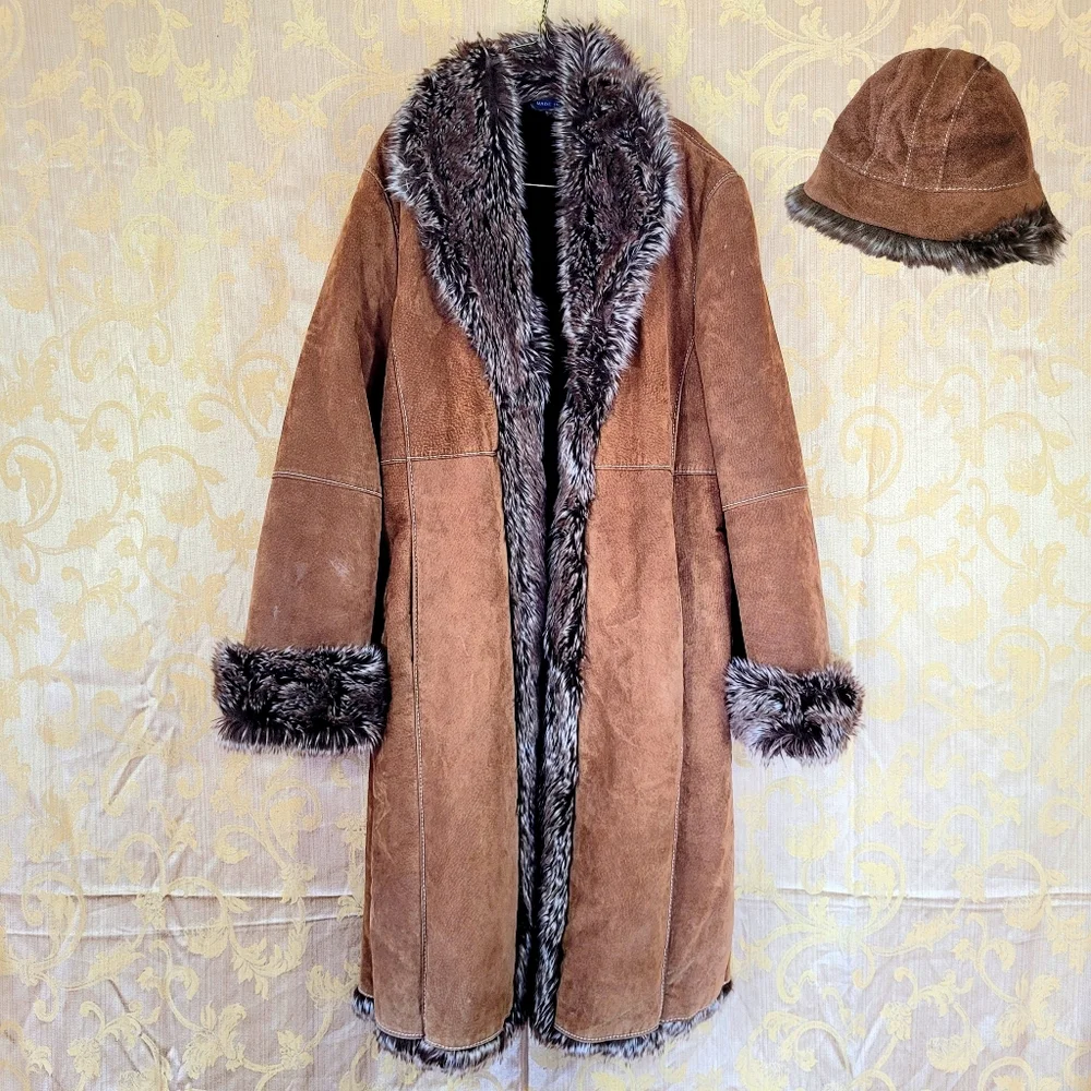 Vtg Wilsons Leather Penny Lane Suede Coat With Matching Hat Set Y2k Bratz Style - Picture 1 of 14